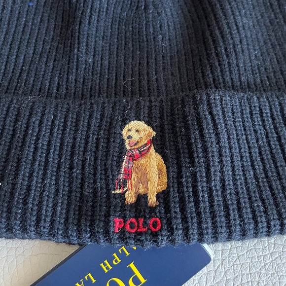 NWT - Polo Ralph Lauren Adult Dog Embroidered Ribbed Knit Beanie - Picture 2 of 5